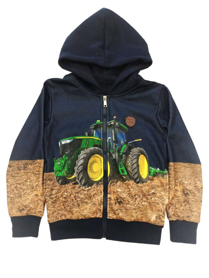 Kinder Sweatjacke mit verschiedenen Motiven: Pferde/Traktor (Olivgrün und Navy)